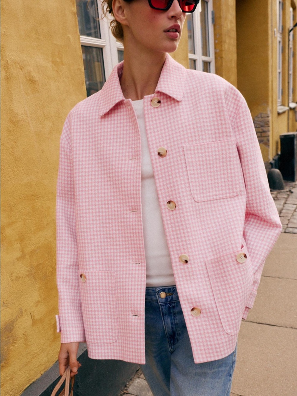 NWT Zara Gingham Check Jacket Pink